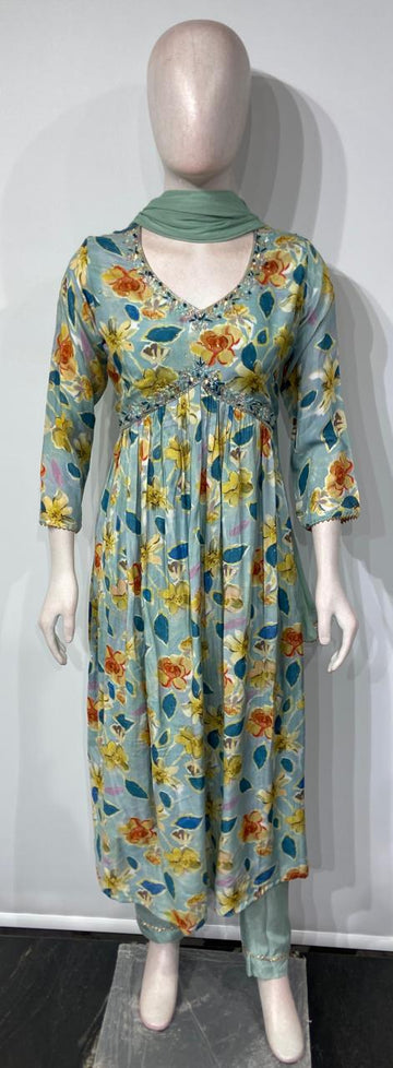 Bombay silk pastel colour 3 piece kurti set