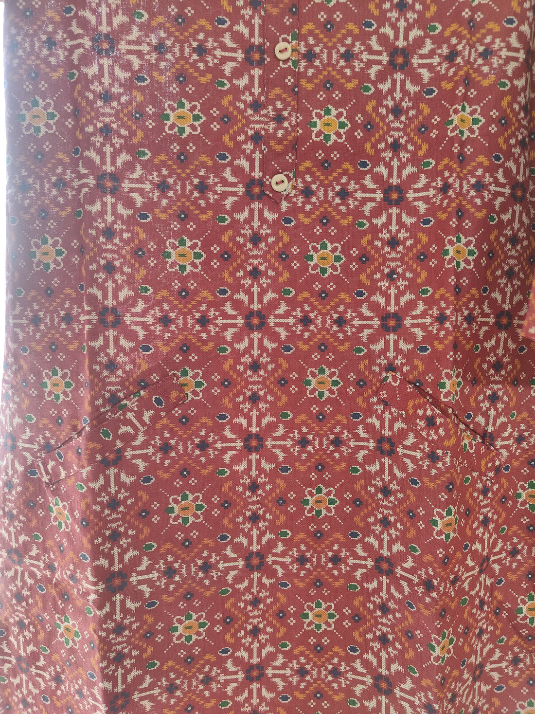 Dark red colour khadi straight cut kurti