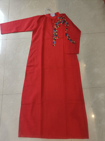 CORAL Red colour embroidery straight kurti