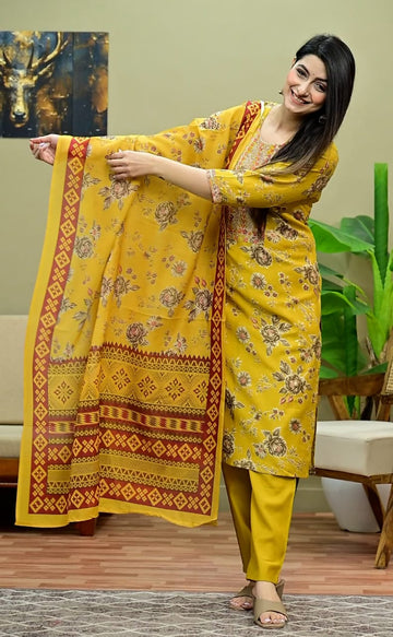 Vertican fabric style 3 piece set with beautiful floral dupatta