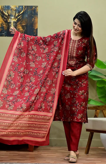 Vertican style 3 piece set with floral dupatta