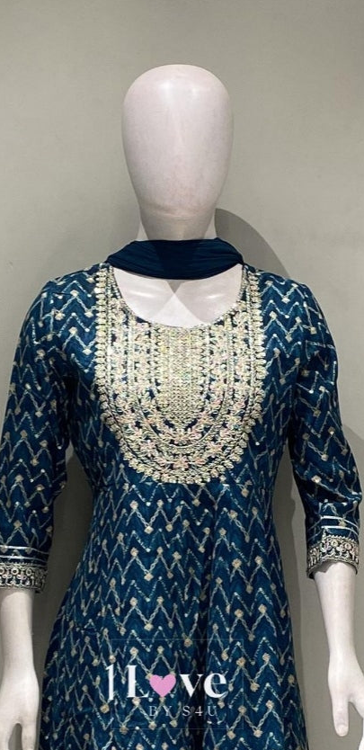 Heavy rayon with embroidered 3 piece frock model set