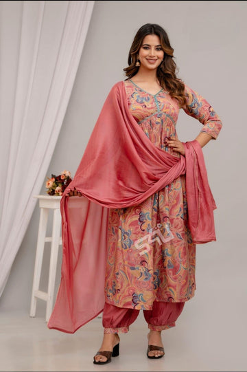 Alia cut Bombay silk 3piece kurti set with dupatta